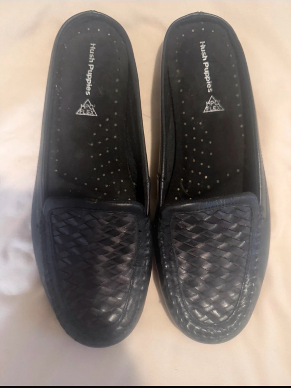 Hush Puppies Women's Black Woven Leather Slip-On Loafers